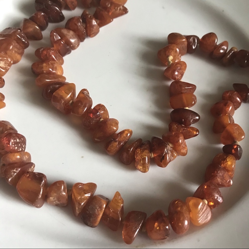 Vintage raw amber hand knotted necklace